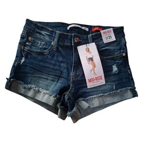 NWT Celebrity Pink Mid-Rise The Honey Roll Cuff Distress Jeans Shorts Sz 1 New